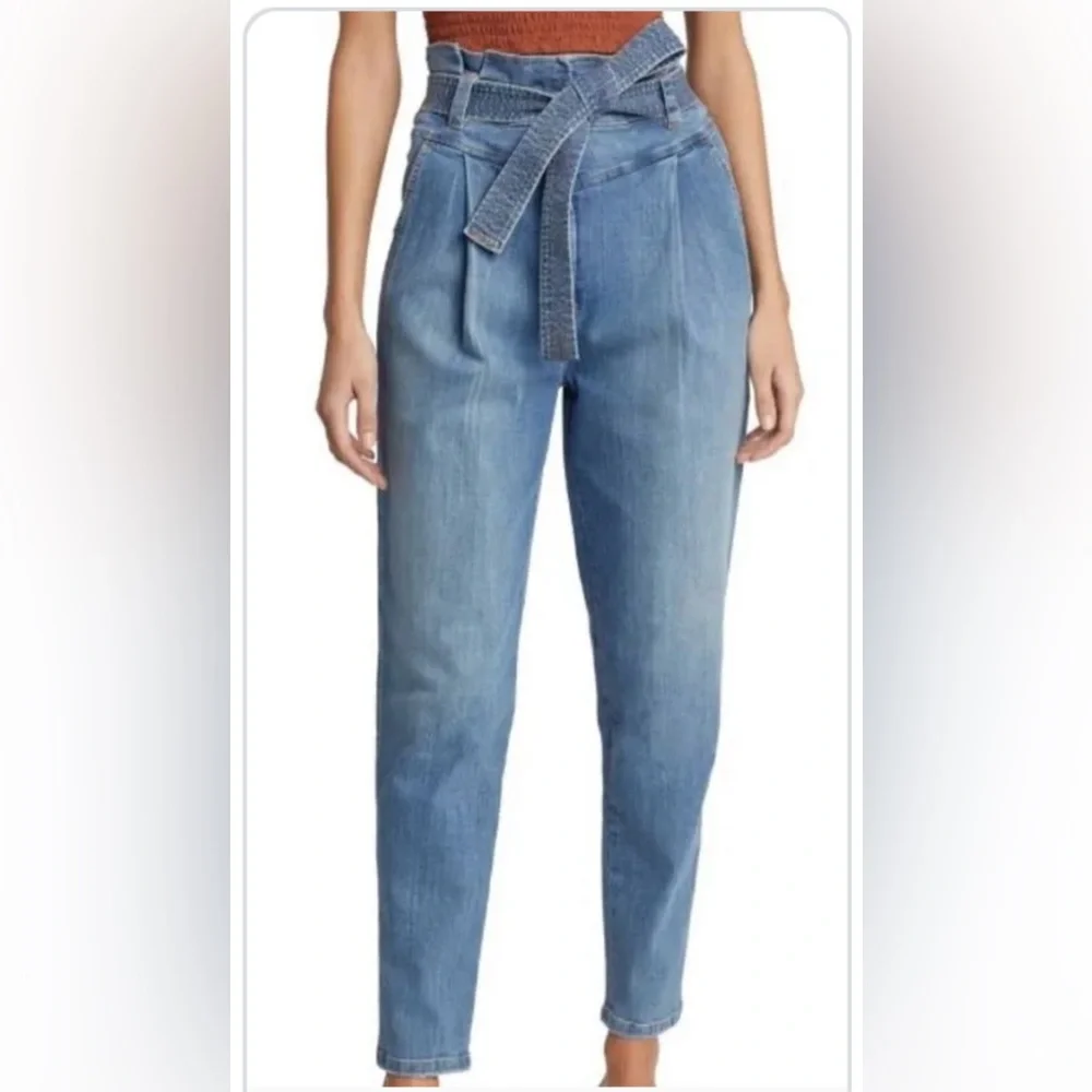 A.L.C. Casual Davis Denim Blue Self Tie Paper Bag High Waist Ankle/Crop Jeans 6
